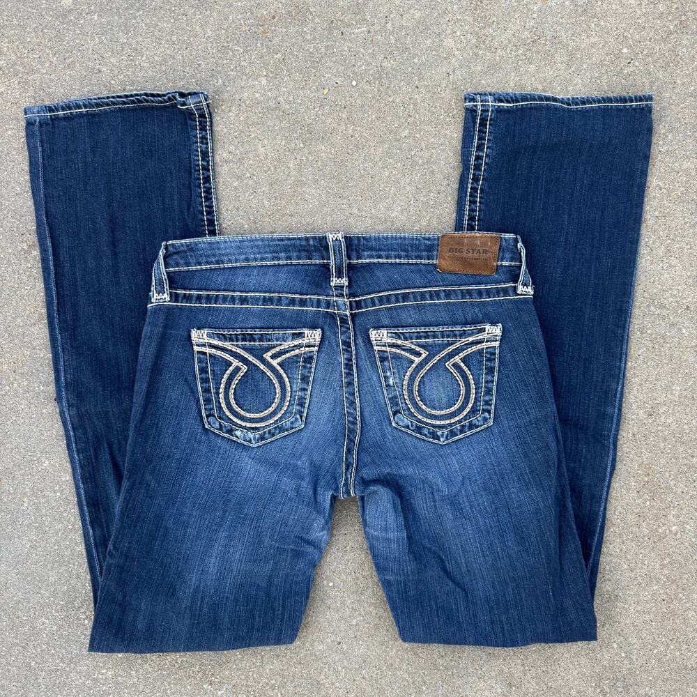 Big Star Liv Boot 28L Dark Wash Blue Jeans Whiskered and Distressed